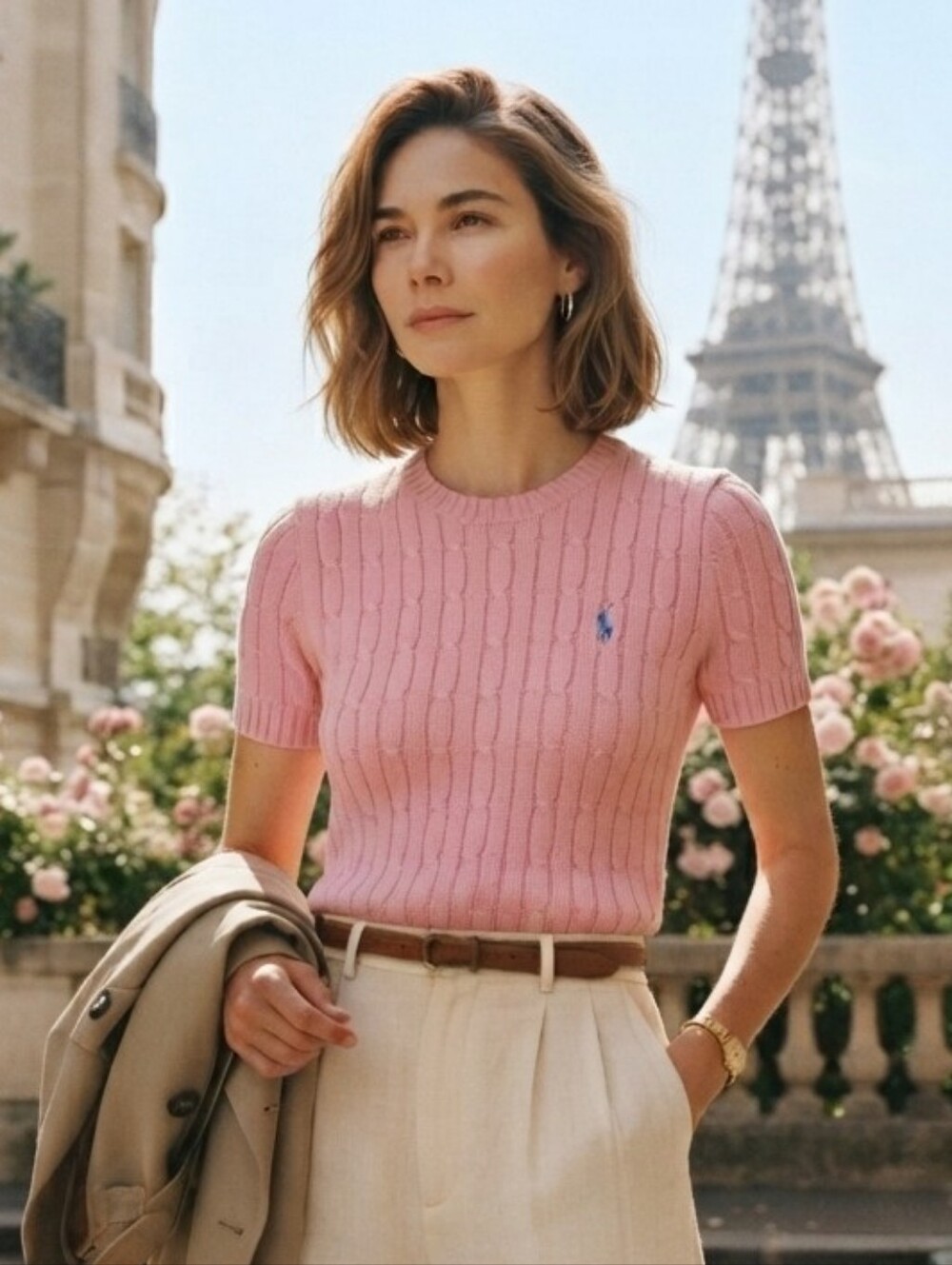 NWOT Polo Ralph Lauren XS Short Sleeve Cable Knit Top Quiet Luxury Old Money